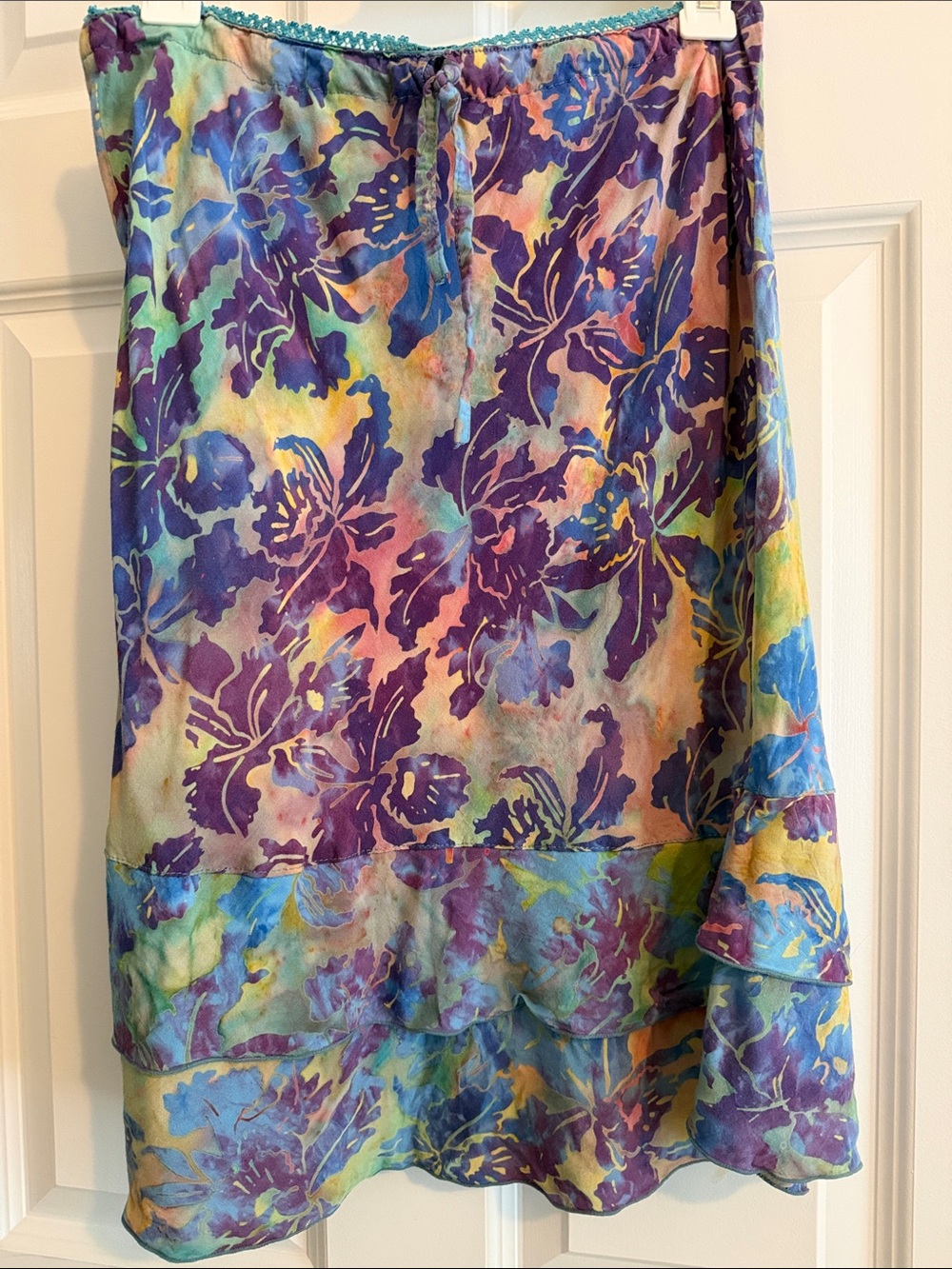 Floral A-Line Midi Skirt in Purple and Blue